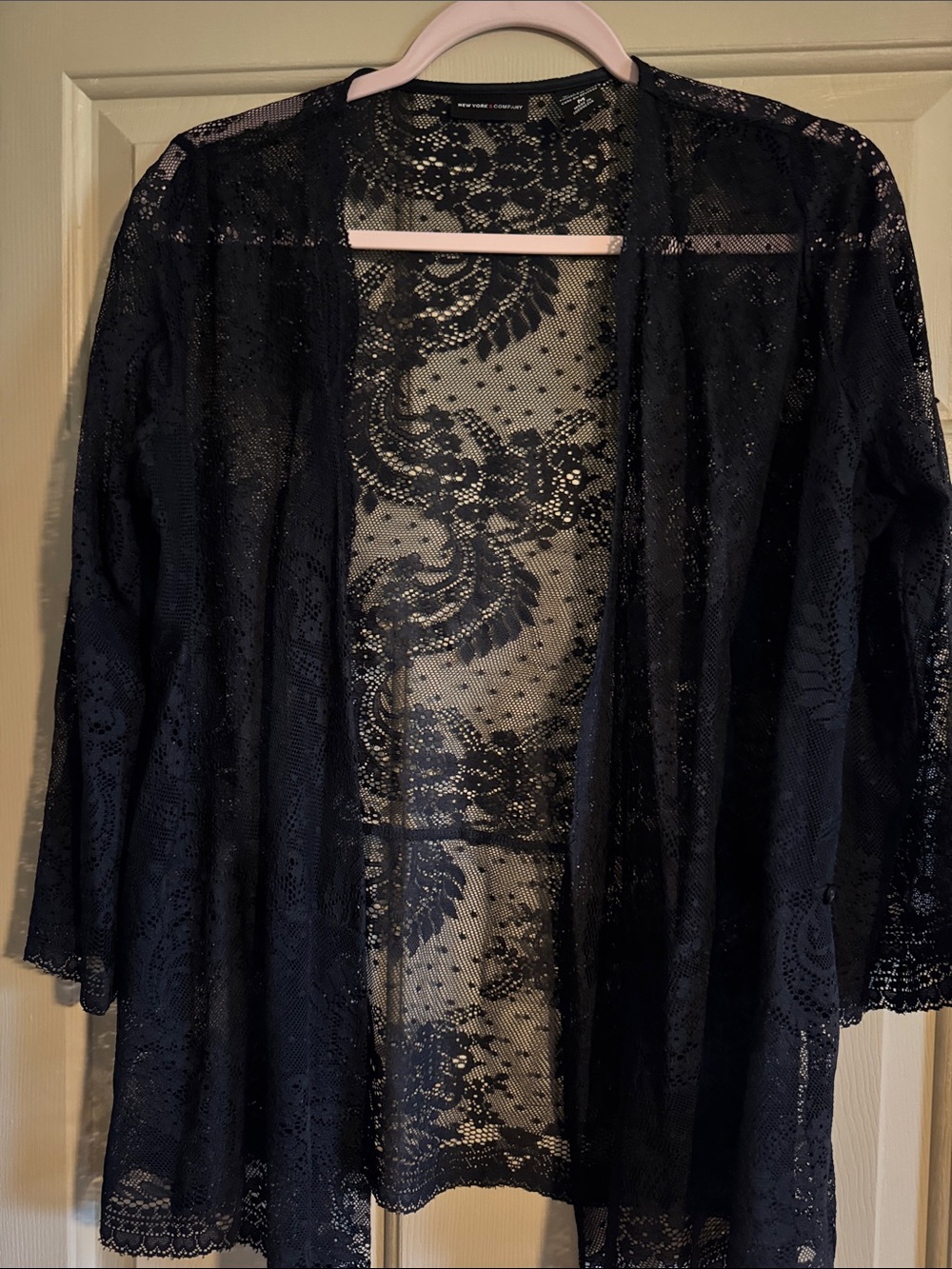 New York & Company Black Lace Sheer Kimono Cover-Up
